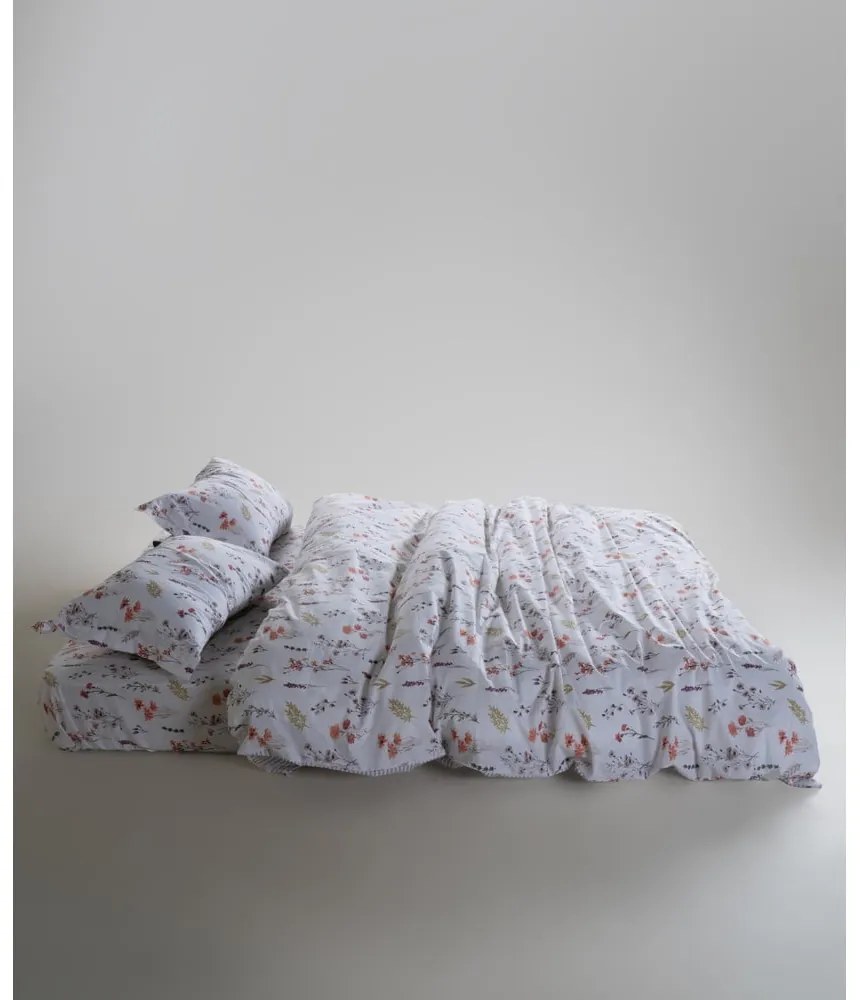 Lenjerie de pat albă din bumbac ranforcé pentru pat de o persoană 140x200 cm Floral Dance Autumn – Mila Home Luxury