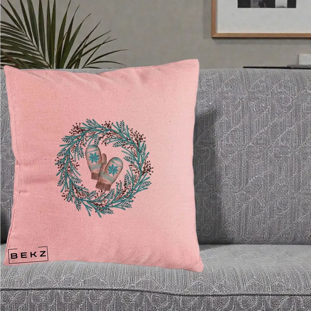 Perna Decorativa Coroana Turcoaz cu Manusi, 40x40 cm, Roz, Husa Detasabila, Perna Inclusa, BEKZ®