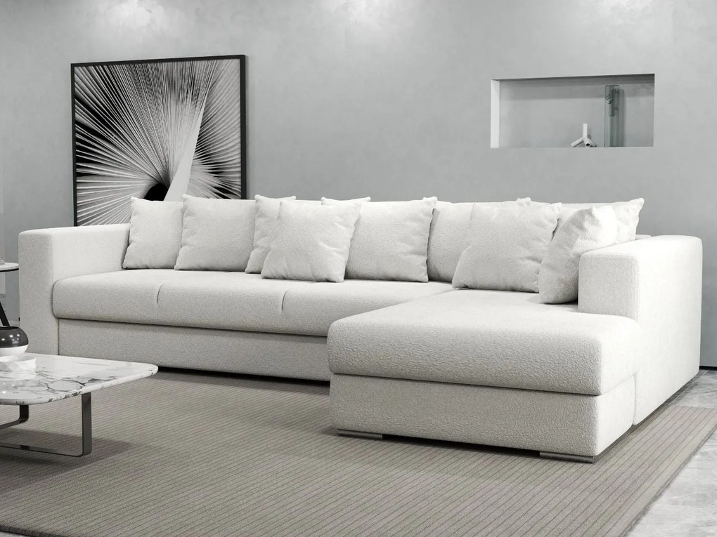 Colțar extensibil dumonde cu ladă de depozitare si sezut confortabil din spuma high-density, Gloria Euphoria Ivory II 320x183 cm