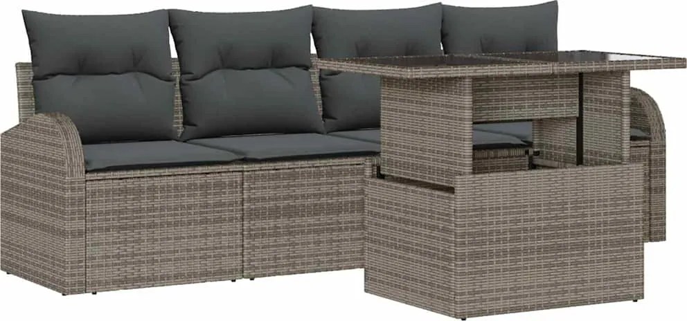 vidaXL Set de canapele pentru grădină cu pernă 5 pcs Gri Rattan poli