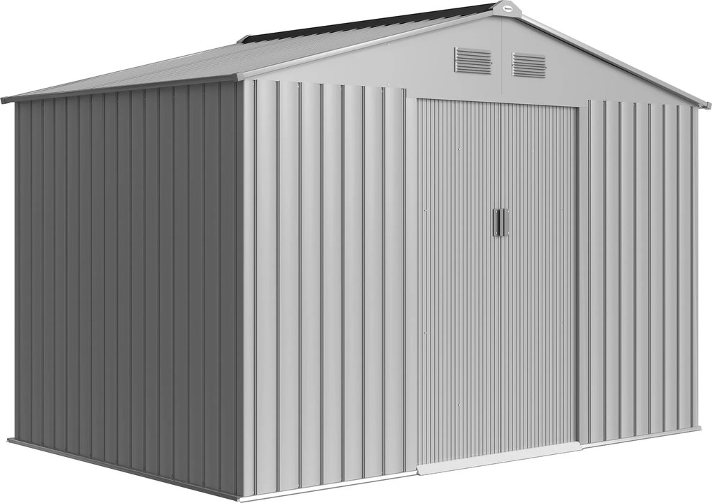 Outsunny Șopron de Grădină Exterior 4,9 m² 277x195x192 cm cu Ușă Culisantă Ventilație și Kit de Fundație Gri | Aosom Romania