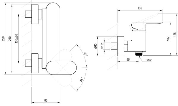 Ravak X070452 - Baterie de duș CHROME, crom lucios