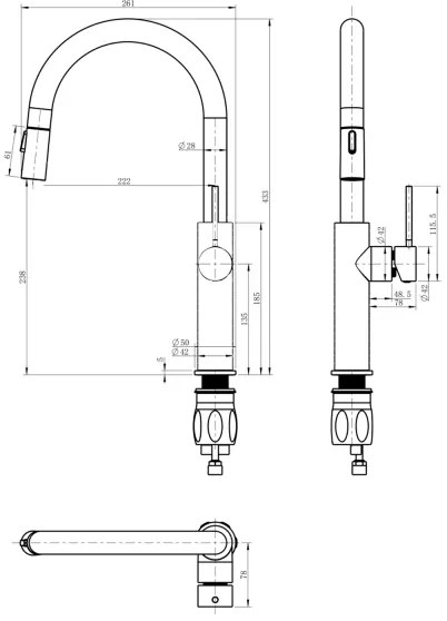 Baterie de chiuvetă cu cap de duș detașabil Sapho FLAWO negru mat