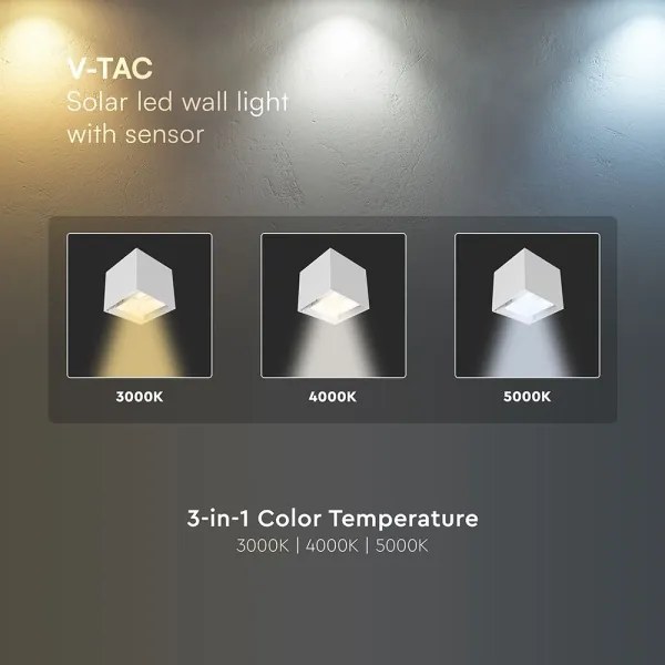 Lampă LED solară de perete cu senzor, 9W/5V, IP65, 2600 mAh, albă