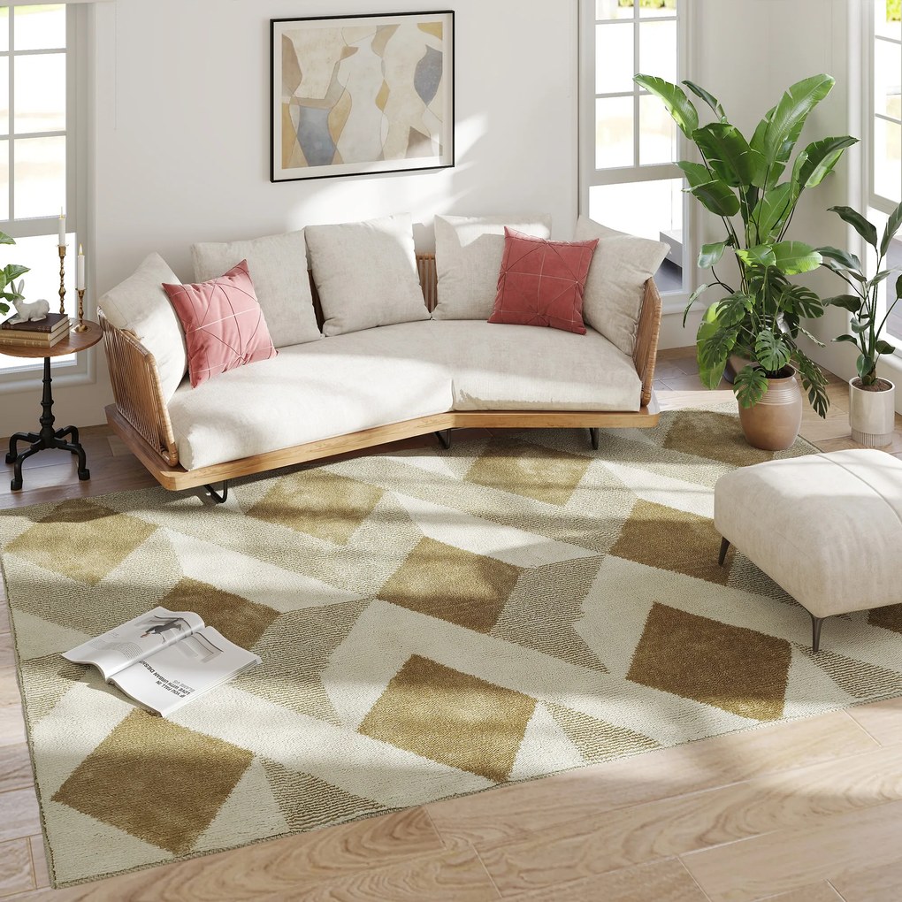 HOMCOM Covor Modern Hipoalergenic și Lavabil cu Efect 3D 230x160cm Galben | Aosom Romania