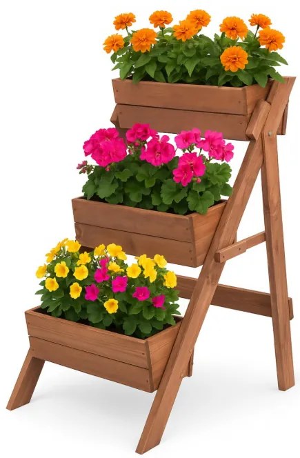 Suport de flori din lemn Vas de flori cu 3 niveluri din lemn natural