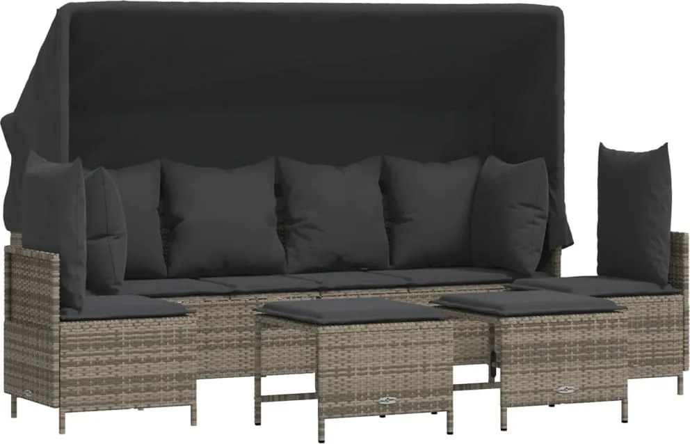 vidaXL Set canapea de grădină cu perne, 5 piese, gri, poliratan