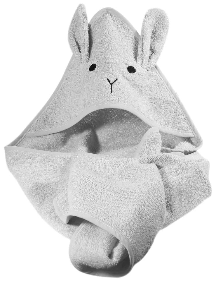 Prosop cu glugă pentru copii gri din bumbac 76x76 cm Rabbit – Kindsgut