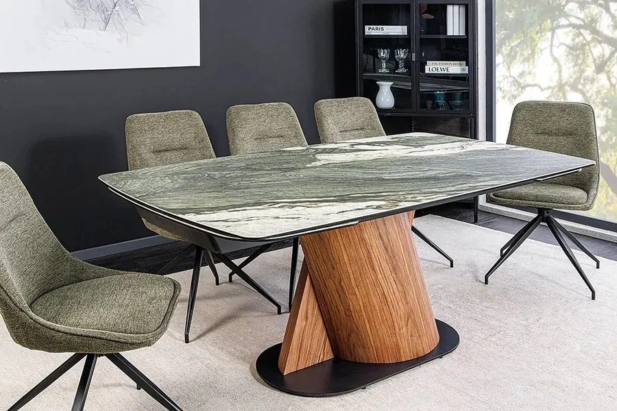 Masa extensibila ceramica gri taupe, furnir lemn de nuc ELEMENTS 180-260cm