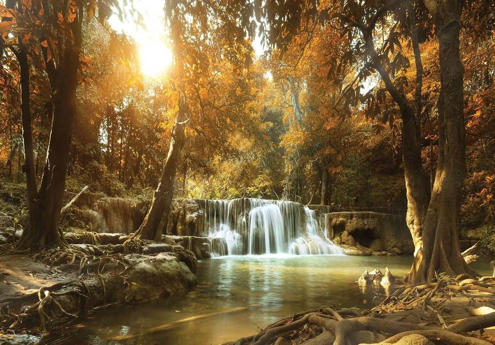 Fototapet - Cascada în pădurea de toamnă (254x184 cm)