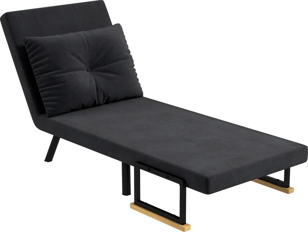 HOMCOM Canapea Extensibilă cu Spătar Reglabil pe 5 Nivele, Canapea Pat Individuală Pliabilă cu Perne, 63x73x81 cm, Negru | Aosom Romania