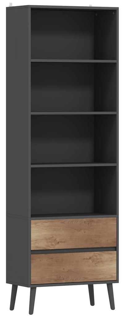 HOMCOM Bibliotecă mobilier de depozitare cu 4 compartimente deschise și 2 sertare, 60 x 30 x 179 cm, gri | Aosom Romania
