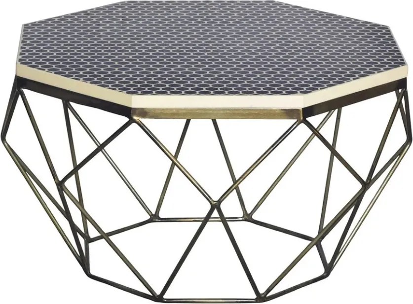Masuta de cafea rotunda, Mozaic incrustat, Alb-Negru, DIAMOND BONE INLAY 70cm