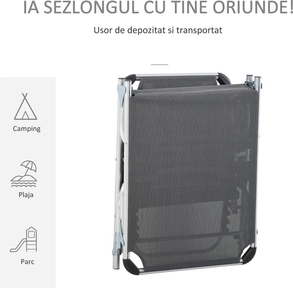 Outsunny Șezlong de plajă, Pliabil cu suport pentru cap, spătar reglabil, aluminiu și textilene, bej | Aosom Romania