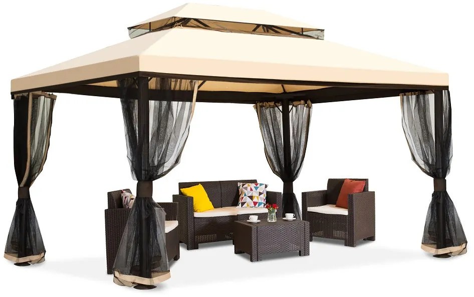 Pavilion de gradina crema cu plasa de tantari Valencia 4x4 m Garden Point