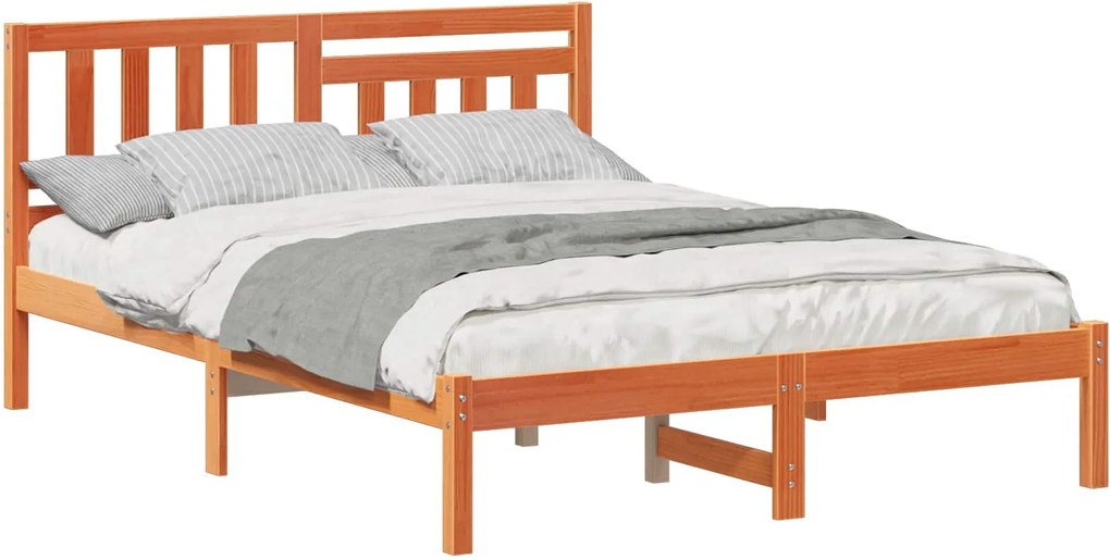 vidaXL Cadru de pat Maroniu cerat 140 x 190 cm Lemn de pin masiv
