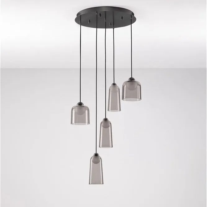 Lustra cu 5 pendule LED, Metal, Negru, Acrilic, DIONE