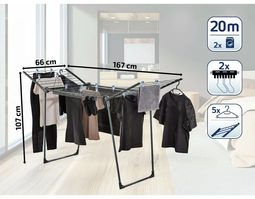 Uscător de rufe Leifheit Pegasus 200 Solid Black