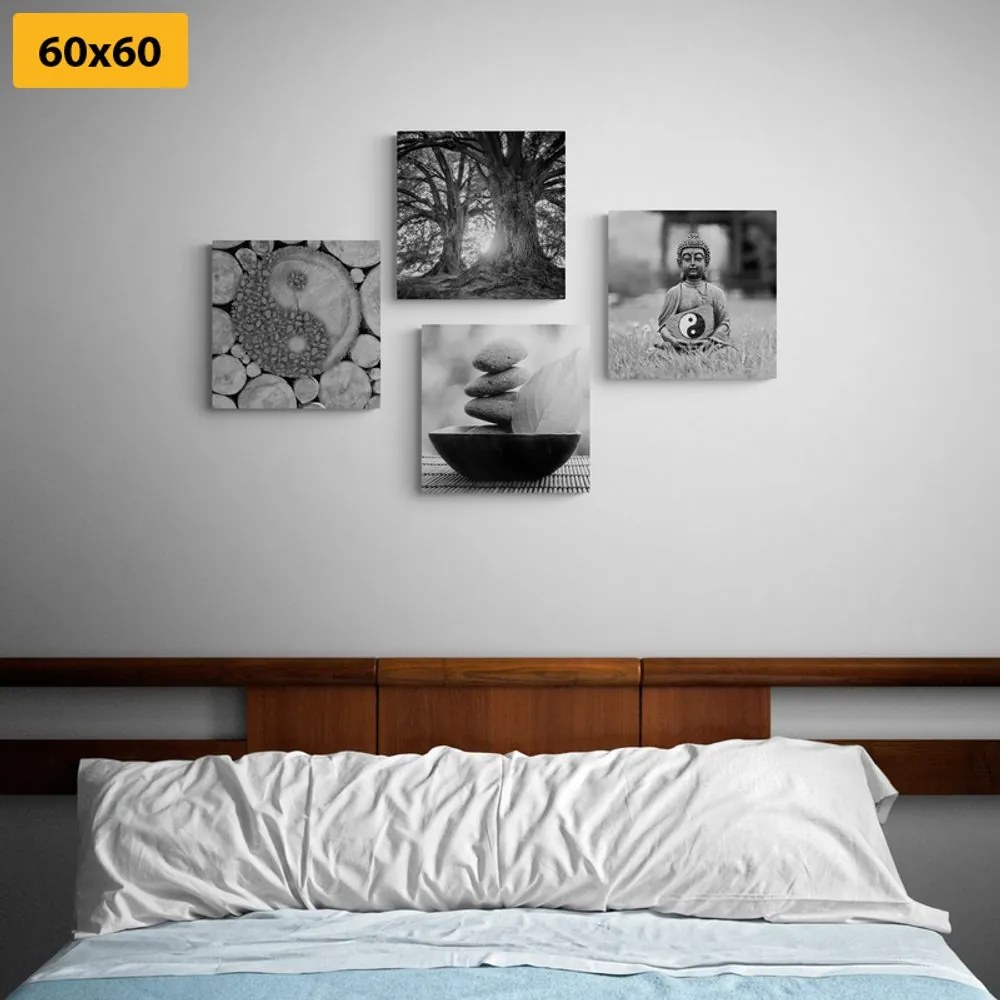 Set tablouri în stilul Feng Shui alb-negru