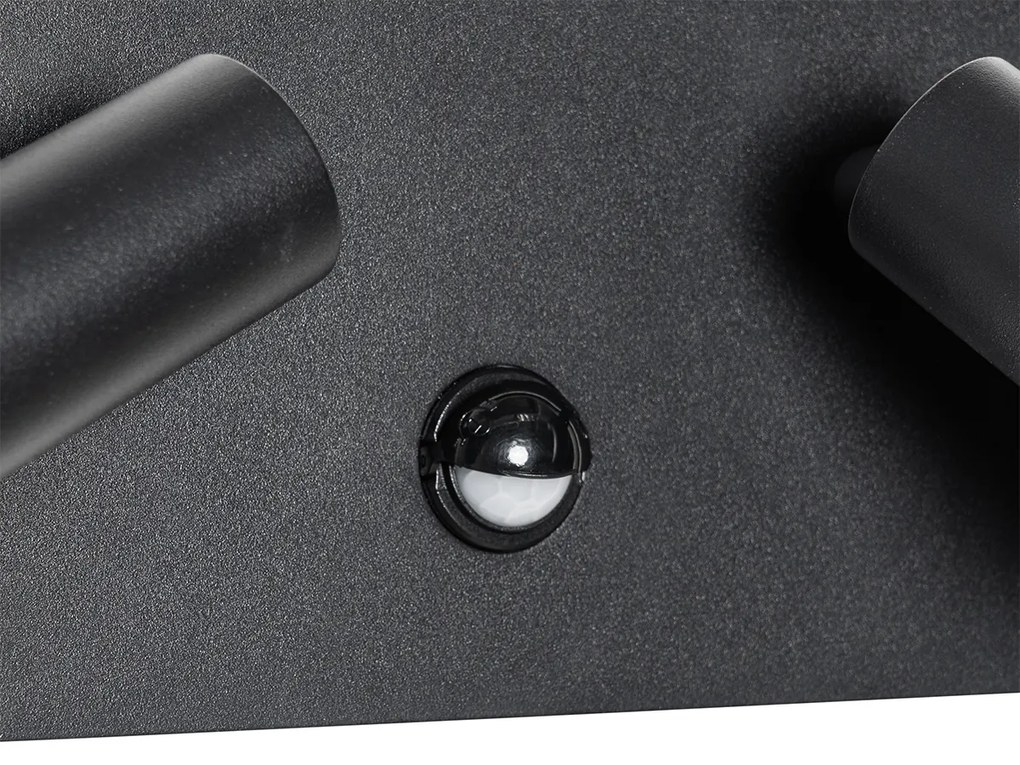 Aplică de perete exterioară neagră cu LED cu senzor de mișcare cu 2 lumini - Simon