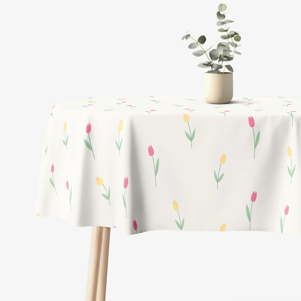 Goldea față de masă 100% bumbac - lalele - ovală 140 x 220 cm