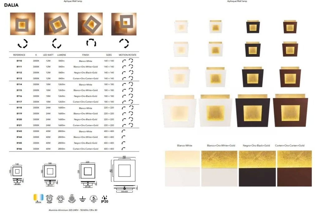 Aplica de perete LED design ambiental DALIA 40x40cm, corten/ auriu