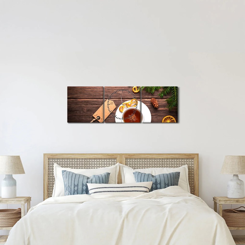 Tablou - ceașca cu decorații (cu ceas) (90x30 cm)