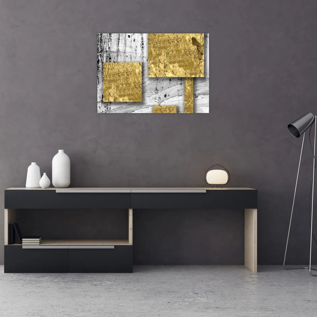 Tablou pe sticlă - Pătrate de aur N⁰3 (70x50 cm)