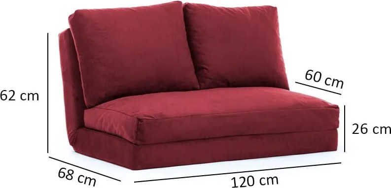 Canapea burgundy extensibilă 120 cm Taida – Balcab Home