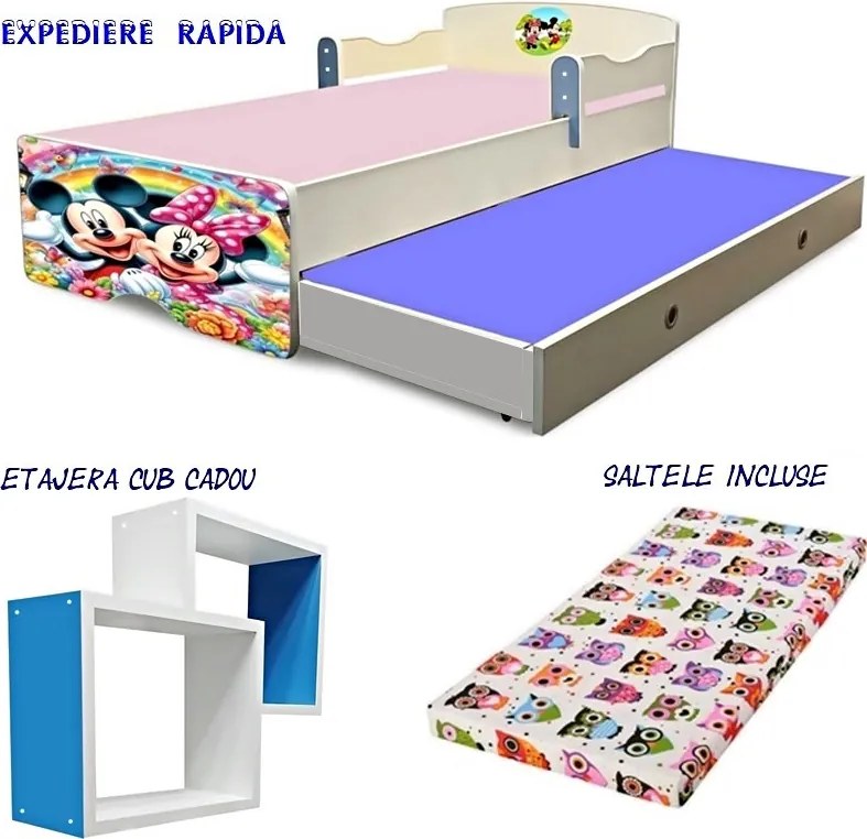 Pat copii dublu  Minnie si Mickey cu saltele incluse