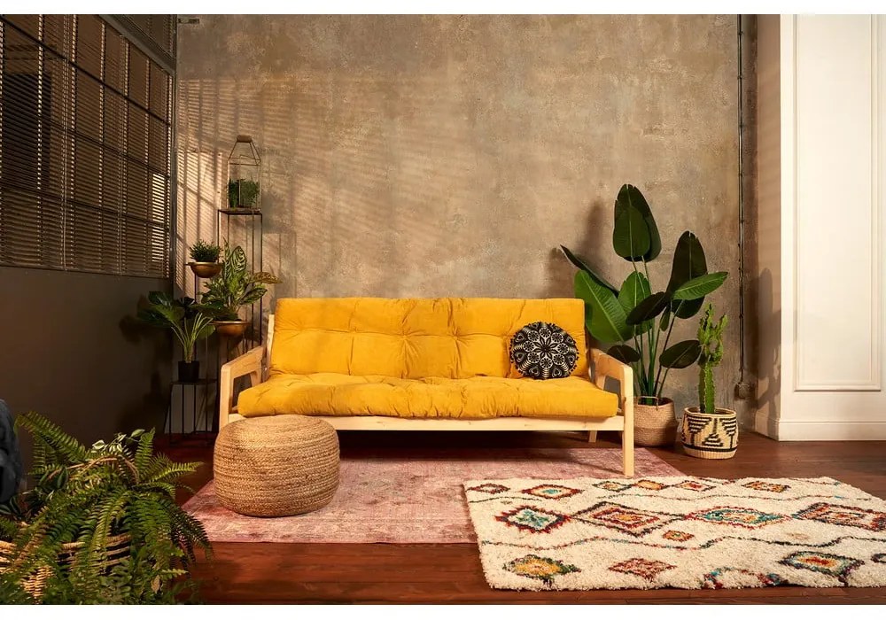 Canapea variabilă cu tapițerie din catifea reiată Karup Design Grab Raw/Natural