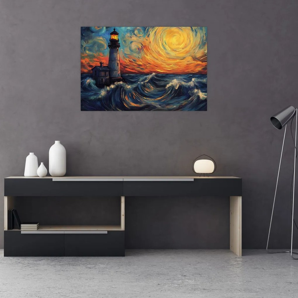 Tablou - Far în valuri (90x60 cm)