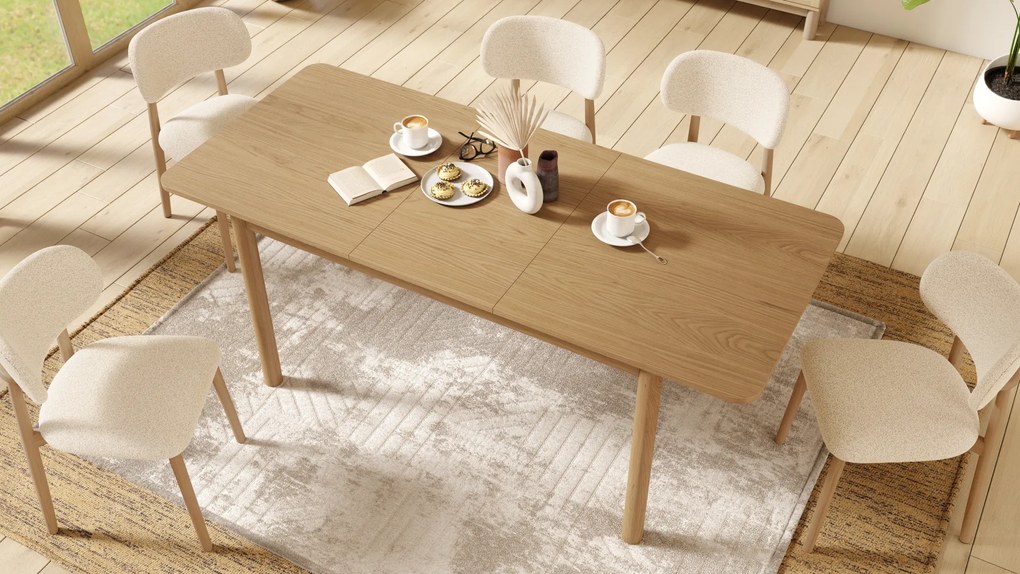 MAZZONI EXPORT ALDO Crem (material Monza 90)/cadru stejar lăcuit - SCAUN DIN LEMN BOUCLÉ PENTRU SALON SUFRAGERIE BUCĂTĂRIE RETRO