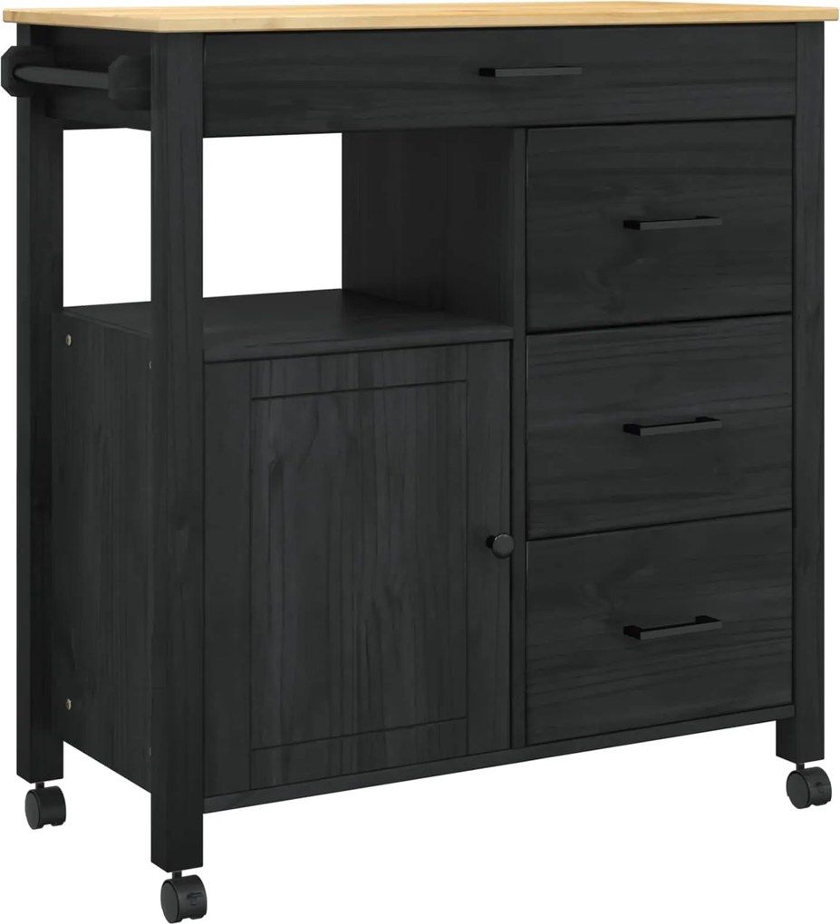 vidaXL Troler de Bucătărie MONZA Negru 84 x 40 x 88,5 cm