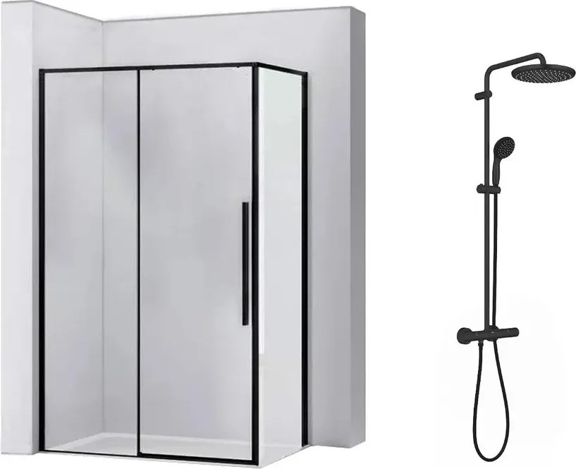 Pachet cabina de dus Rea Solar negru 90x120 cm si coloana de dus Grohe Vitalio Start negru