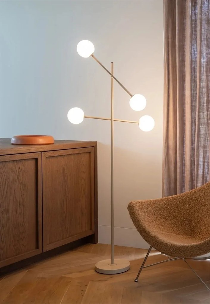 Lampadar cu 4 globuri sticla si metal bej Copenhagen