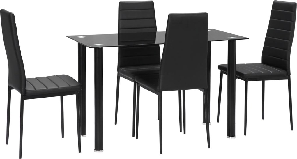 HOMCOM Set 5 piese set sufragerie masă cu 4 scaune, design modern, masă din sticlă, Negru | Aosom Romania
