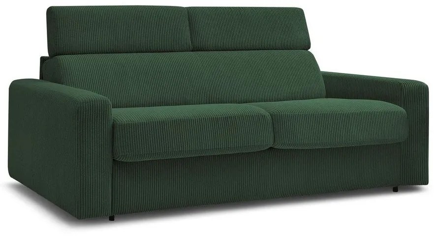 Canapea verde-închis extensibilă cu tapițerie din catifea reiată 195 cm Monaco – Bobochic Paris