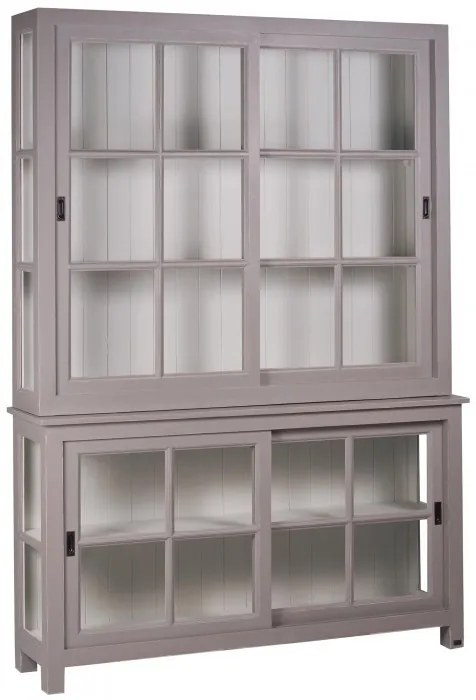 Vitrina, gri, din lemn de pin masiv cu aspect clasic, double , Lyon