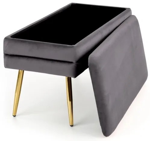 Bancă cu spațiu de depozitare VELVA 37x78 cm gri/auriu