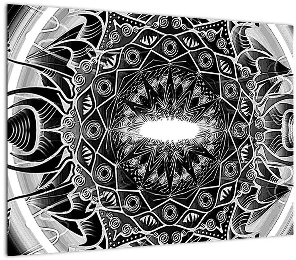 Tablou pe sticlă cu ornamente alb negre (70x50 cm)