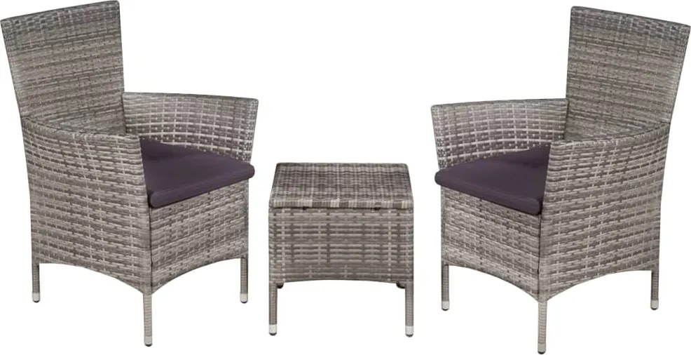 vidaXL Set mobilier bistro, 3 piese, gri, poliratan