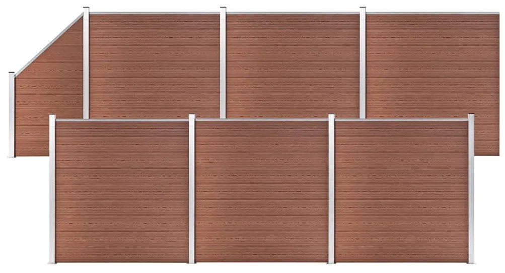 vidaXL Set panouri gard, 6 pătrate + 1 oblic, maro, 1138x186 cm, WPC