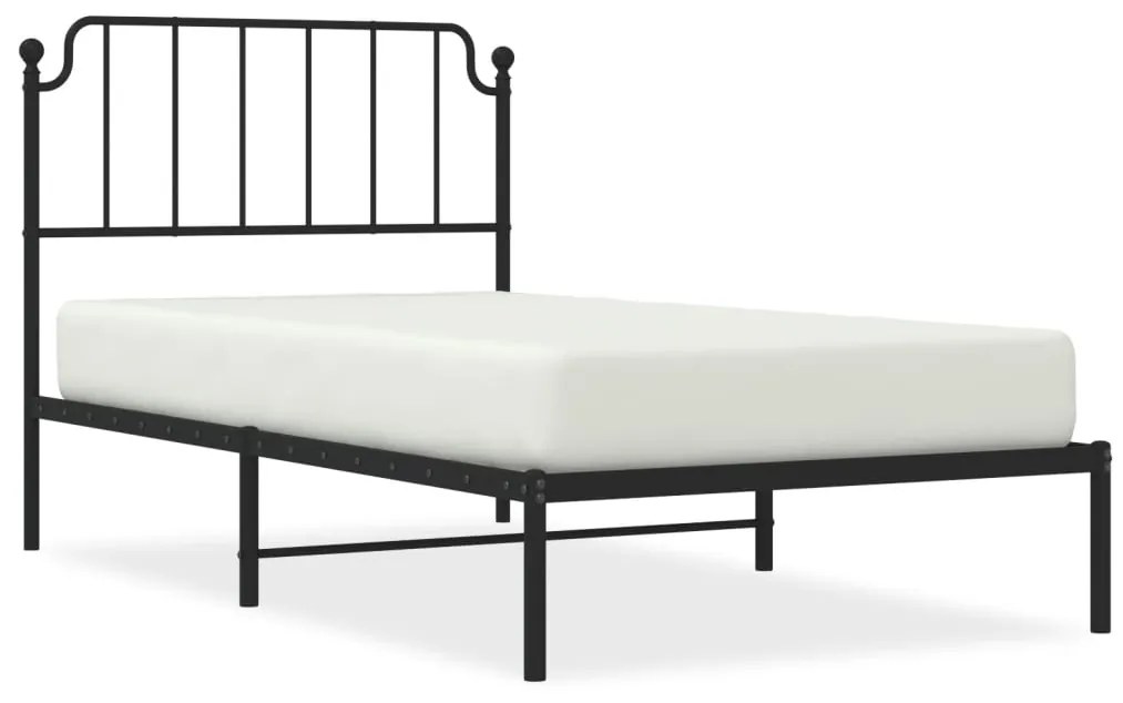 373881 vidaXL Cadru de pat metalic cu tăblie, negru, 100x190 cm