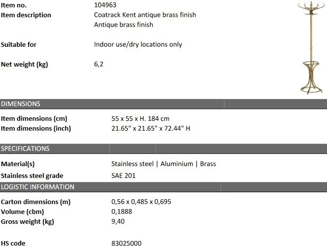 Cuier haine design LUX Kent, alama antica 104963 HZ