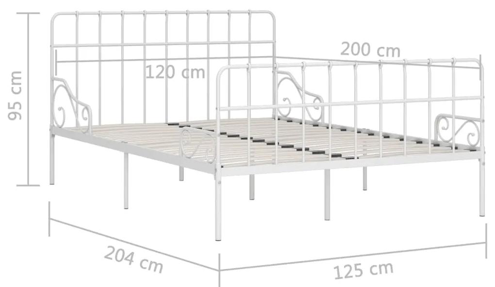 Cadru de pat cu baza din sipci, alb, 120 x 200 cm, metal Alb, 120 x 200 cm