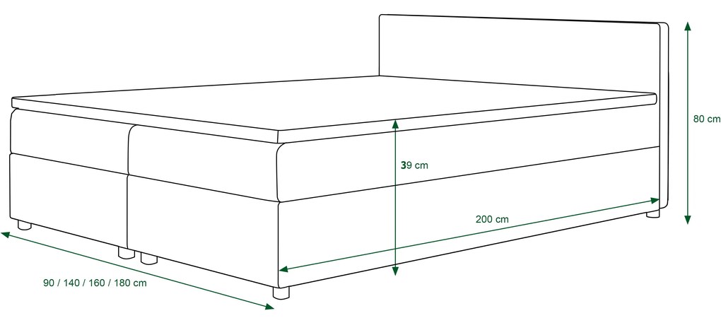 Pat matrimonial Boxspring 180 cm Linda (motiv + gri maro) (cu saltea și sp. depozitare). 1046635