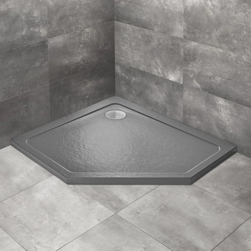 Cadita dus pentagonala Radaway Doros PT E Stone 100x90 cm acril antracit stanga