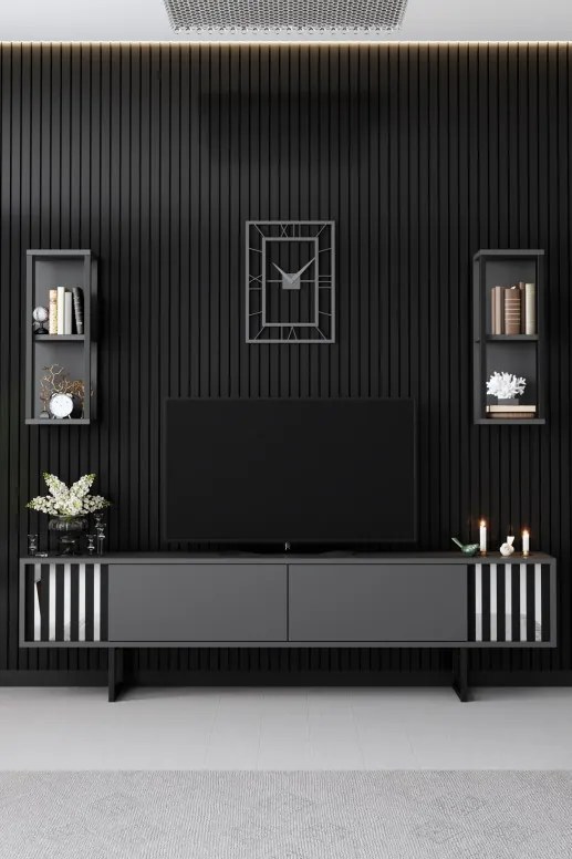 Set de mobilier pentru living Chrome, Antracit- Negru