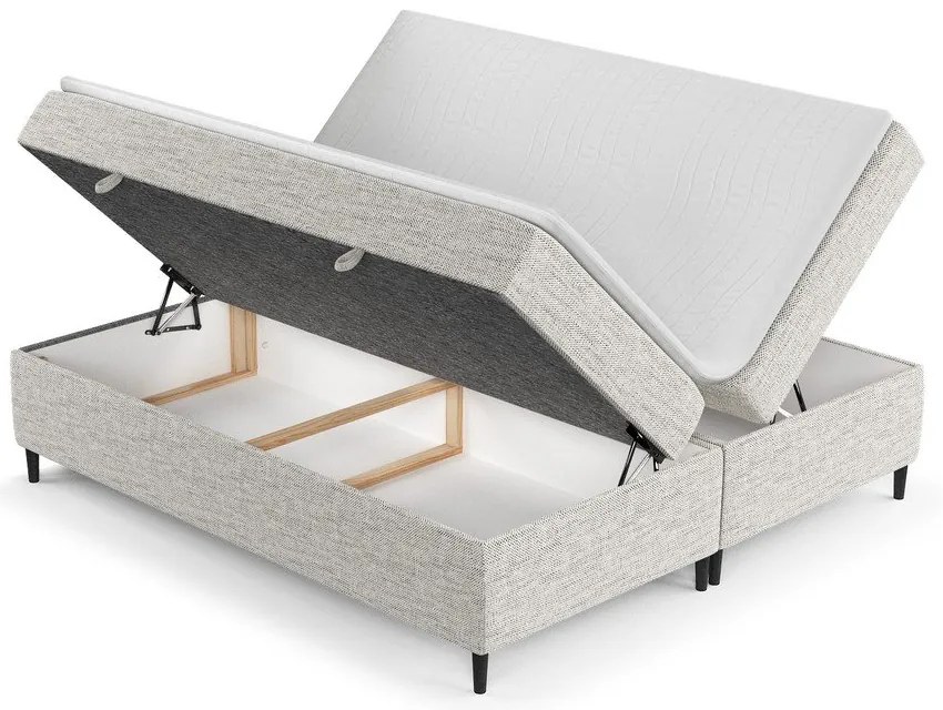 Pat boxspring gri deschis cu spațiu de depozitare 160x200 cm Araya – Maison de Rêve